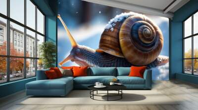 Little snail did not have time to get home and winter came. Wake me up when winter ends. The last snow of the winter. You can feel the spring coming - the nature and animals are slowly awakening. Wall mural