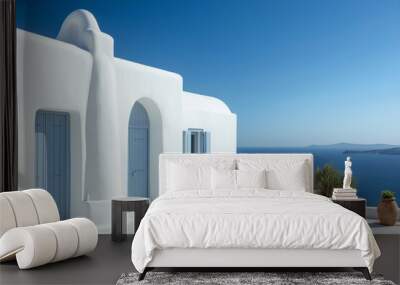 Stunning villa exterior in Mykonos with breathtaking sea view on a clear sunny day Wall mural