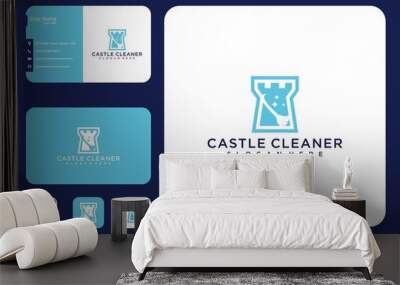 Cleaning castle logo design and business card Wall mural