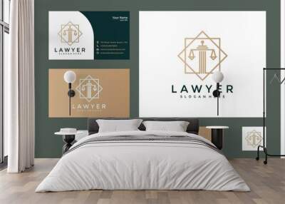 lawyer logo design in line style and business card Wall mural