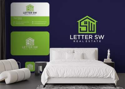 Letter sw with house logo design and business card Wall mural