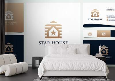 House and star logo icon with business card template Wall mural