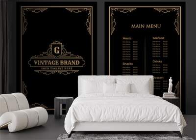 Luxury vintage restaurant food menu card template for packaging with logo for hotel cafe bar coffeeshop Wall mural