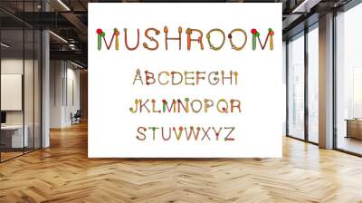 Mushroom hand drawn vector illustration abc alphabet in cartoon style colorful types of plants Wall mural