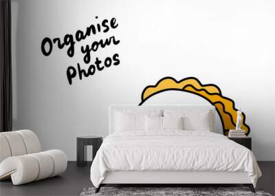 Organise your photos hand drawn vector illustration in cartoon comic style with cute man Wall mural