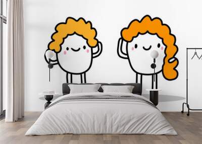 Two women long and short hair style hand drawn vector illustration in cartoon style Wall mural