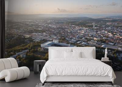 aerial panoramic skyline cityscape of kaiserslautern city and fritz-walter-stadion, 1. fc kaiserslau Wall mural