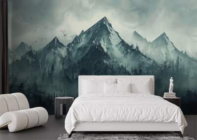 A large, storybook-style mountain of death, dark in color, using a soft, round brush. Wall mural