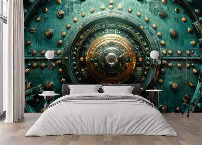 A secure vault door with a combination lock, symbolizing the safety and security of financial assets. Wall mural