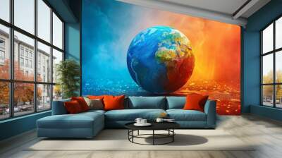 A stylized illustration of a globe colors, global unity and cooperation. Illustration. Wall mural