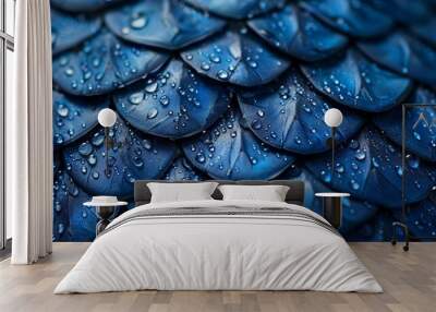 A texture of blue animal skins or scales with beautiful patterns. Wall mural