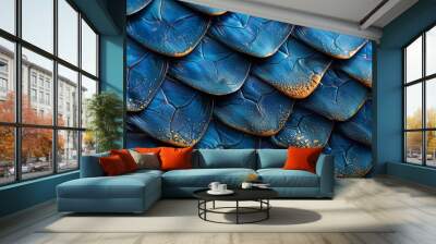 A texture of blue animal skins or scales with beautiful patterns. Wall mural