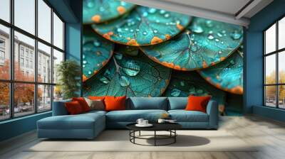 A texture of green animal skins or scales with beautiful patterns. Wall mural