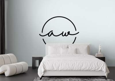 aw or wa and a, w Lowercase Cursive Letter Initial Logo Design, Vector Template Wall mural