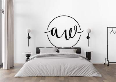 aw or wa and a, w Lowercase Cursive Letter Initial Logo Design, Vector Template Wall mural