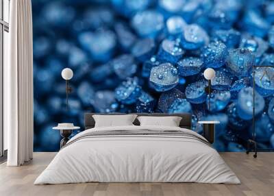 Blue sand background, Macro shot of several grains of sand. Wall mural