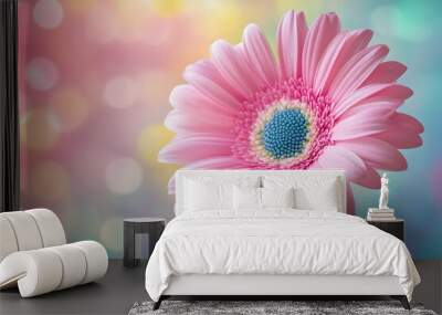 Close-up of a pink flower in bloom against a vibrant backdrop. high quality Wall mural