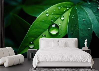 CO2 reducing icon on green leaf with water droplet for decrease CO2 , carbon footprint and carbon credit to limit global warming from climate change, Bio Circular Green Economy concept Wall mural