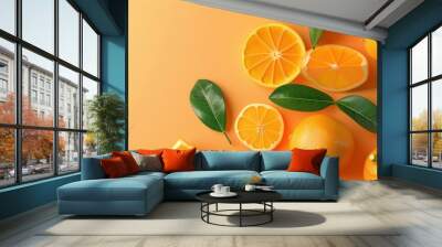 Cute and fun orange pop art style poster banner background with empty space for mockup design. Wall mural