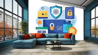 Cyber security concept. Data protection, antivirus, personal data security. Vector illustration Wall mural