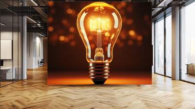 Glowing light bulb inside on yellow solid background.  Wall mural