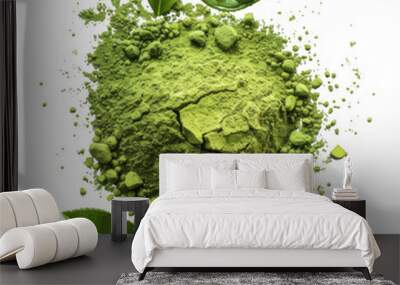 Green matcha powder isolated on white background Wall mural