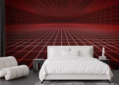 Grid thin white lines with a dark red background. Wall mural