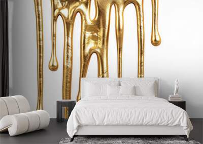 Melted gold dripping on white background Wall mural