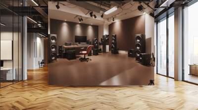 Photo of a room filled with speakers and a desk Wall mural