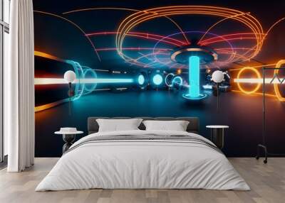 Photo of a vibrant neon light display in a dark room Wall mural