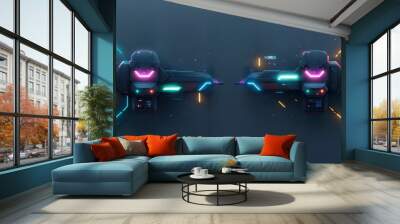 Photo of two futuristic vehicles with neon lights Wall mural