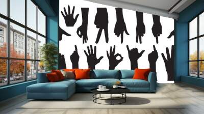 set of hand silhouette isolated on white, Vector collection of human hands of different gestures, hands gesturing black, Black hands silhouettes, vector illustration Wall mural