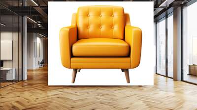 Yellow leather armchair sofa isolated, transparent PNG background Wall mural