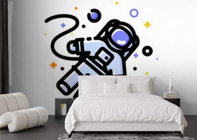 Icon of astronaut for outer space or cosmos exploring concepts. Flat filled outline style. Pixel perfect 64x64. Editable stroke Wall mural