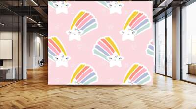 Seamless pattern of kawaii star with rainbow tail. Creative vector design for cute wallpaper or funny packaging Wall mural