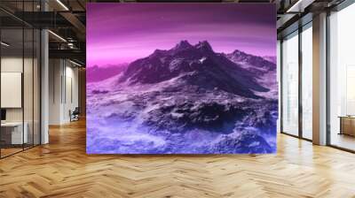 Beautiful alien landscape, panorama of the surface of a fantasy planet, unknown world in space, Martian chronicles, 3D rendering Wall mural