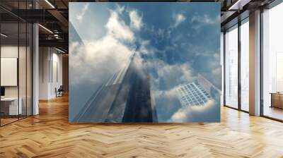 Beautiful clouds with skyscrapers. Modern buildings in the clouds. 3d rendering. Wall mural