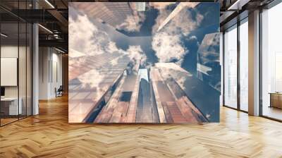 Beautiful skyscrapers against the sky, modern high-rise buildings bottom view, 3D rendering Wall mural