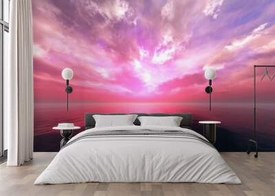 Beautiful sunset at sea, tropical sunrise, panorama of sea sunset, 3D rendering Wall mural