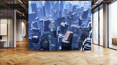 City from above, city landscape in fog from bird's eye view
 Wall mural