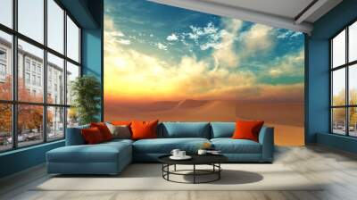 Desert at sunset, Sunrise in the sand. 3d rendering. Wall mural