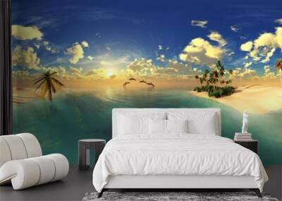 HDRI, environment map , Round panorama, spherical panorama, equidistant projection, panorama 360, Beautiful beach with palm trees, tropical seascape,
3d rendering Wall mural