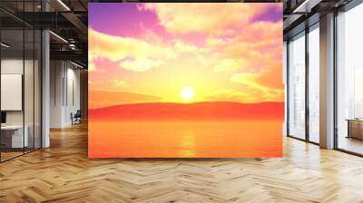 palm trees at sunset, panorama of the beach with palm trees at sunrise Wall mural