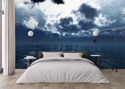 panorama of a storm in the ocean, bad weather at sea, pink clouds over the water. 3d rendering Wall mural