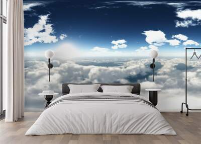 Panorama of clouds, HDRI, environment map , Round panorama, spherical panorama, equidistant projection, panorama 360, flying above the clouds,sky above the clouds, 3D rendering Wall mural