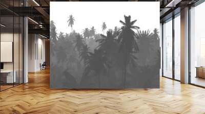 Silhouettes of palm trees on a white background, panorama of palm trees, 3d rendering Wall mural