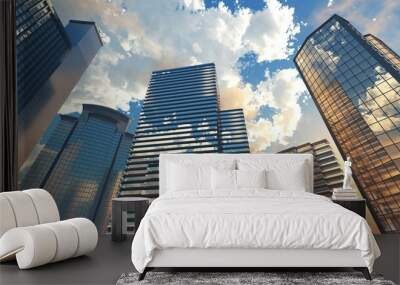 Skyscrapers, high-rise buildings from below against the background of the sky, cityscape, panorama of skyscrapers, 3D rendering Wall mural