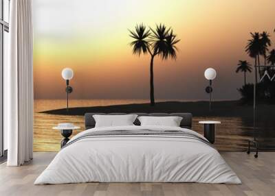 sunset on a tropical island with palm trees
3D rendering
 Wall mural