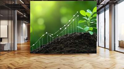 Growing plant in fertile soil showing a positive growth chart, symbolizing business prosperity Wall mural