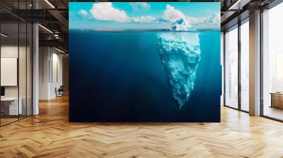 Iceberg Revealing Above and Below Water Perspectives. Iceberg illusion creative idea copy space Wall mural